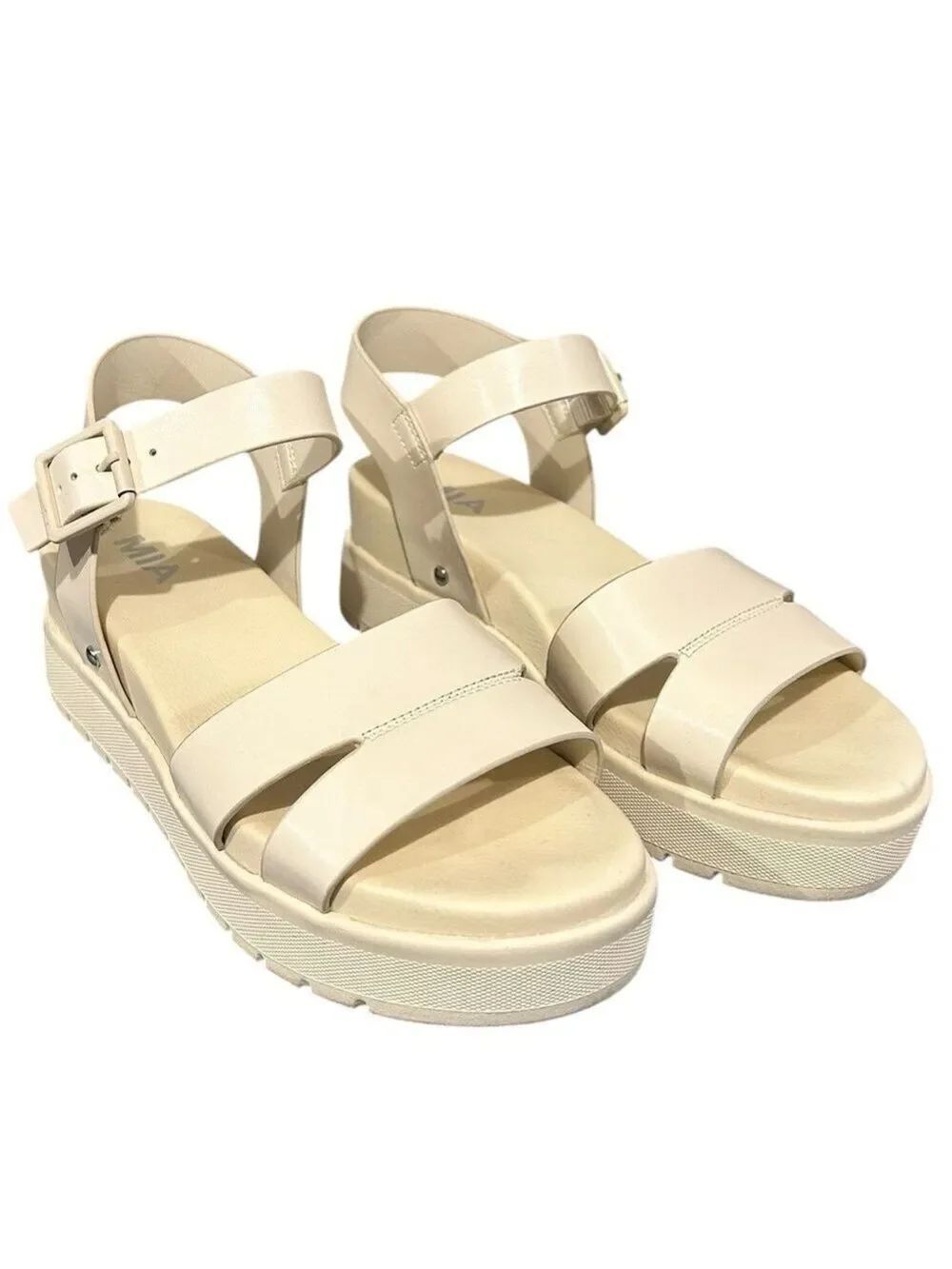MIA Platform Strappy Platform Sandals Buckle Strap Bone Color Women’s Size 8 VGC